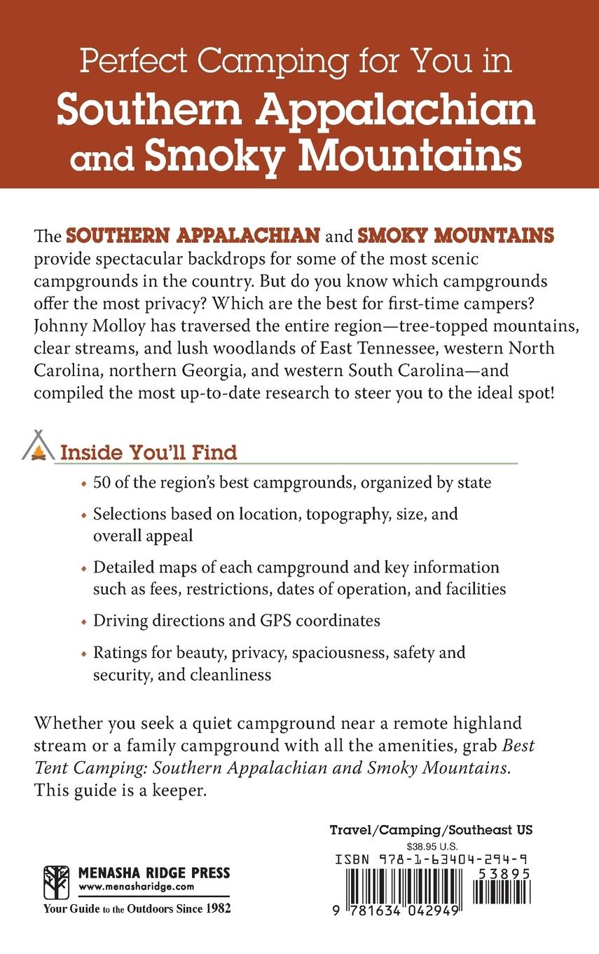 Rückseitencover Best Tent Camping: Southern Appalachian and Smoky Mountains