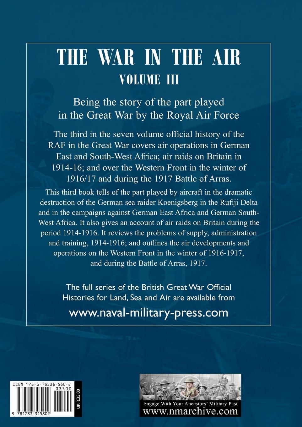 Rückseitencover War in the Air. Being the Story of the part played in the Great War by the Royal Air Force