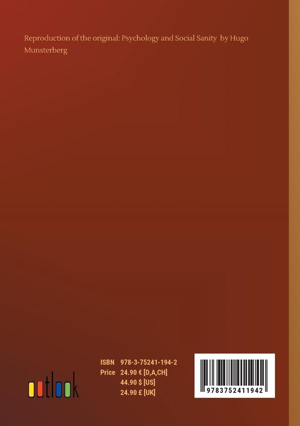 Rückseitencover Psychology and Social Sanity