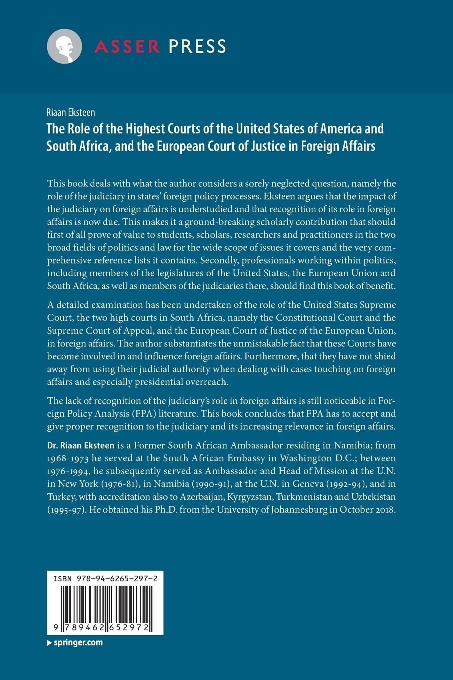 Rückseitencover The Role of the Highest Courts of the United States of America and South Africa, and the European Court of Justice in Foreign Affairs