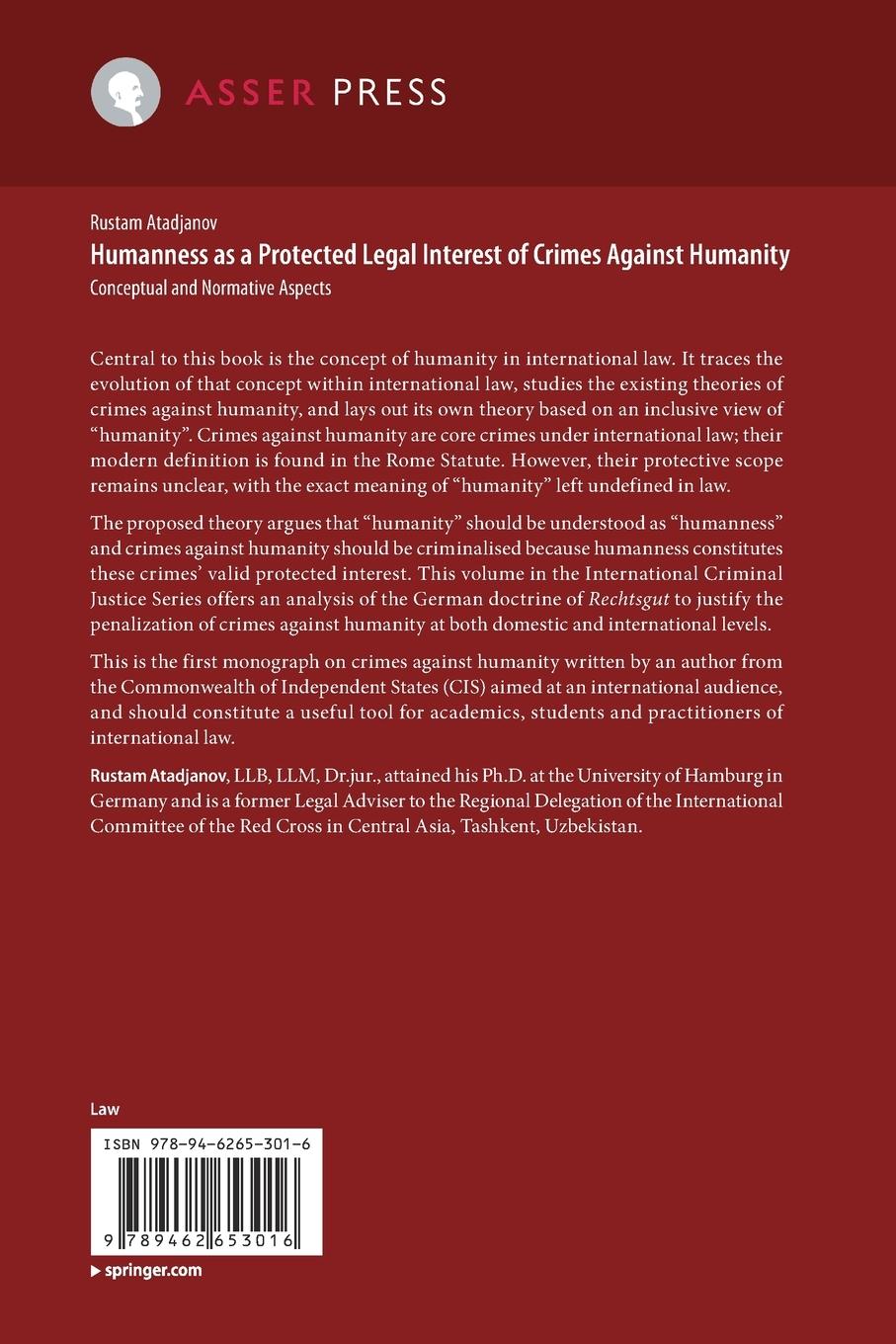 Rückseitencover Humanness as a Protected Legal Interest of Crimes Against Humanity