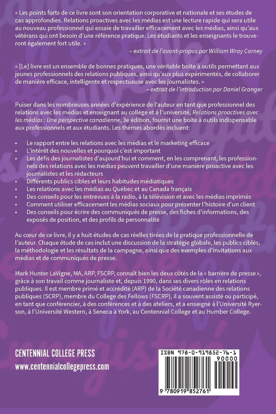 Rückseitencover Relations proactives avec les médias