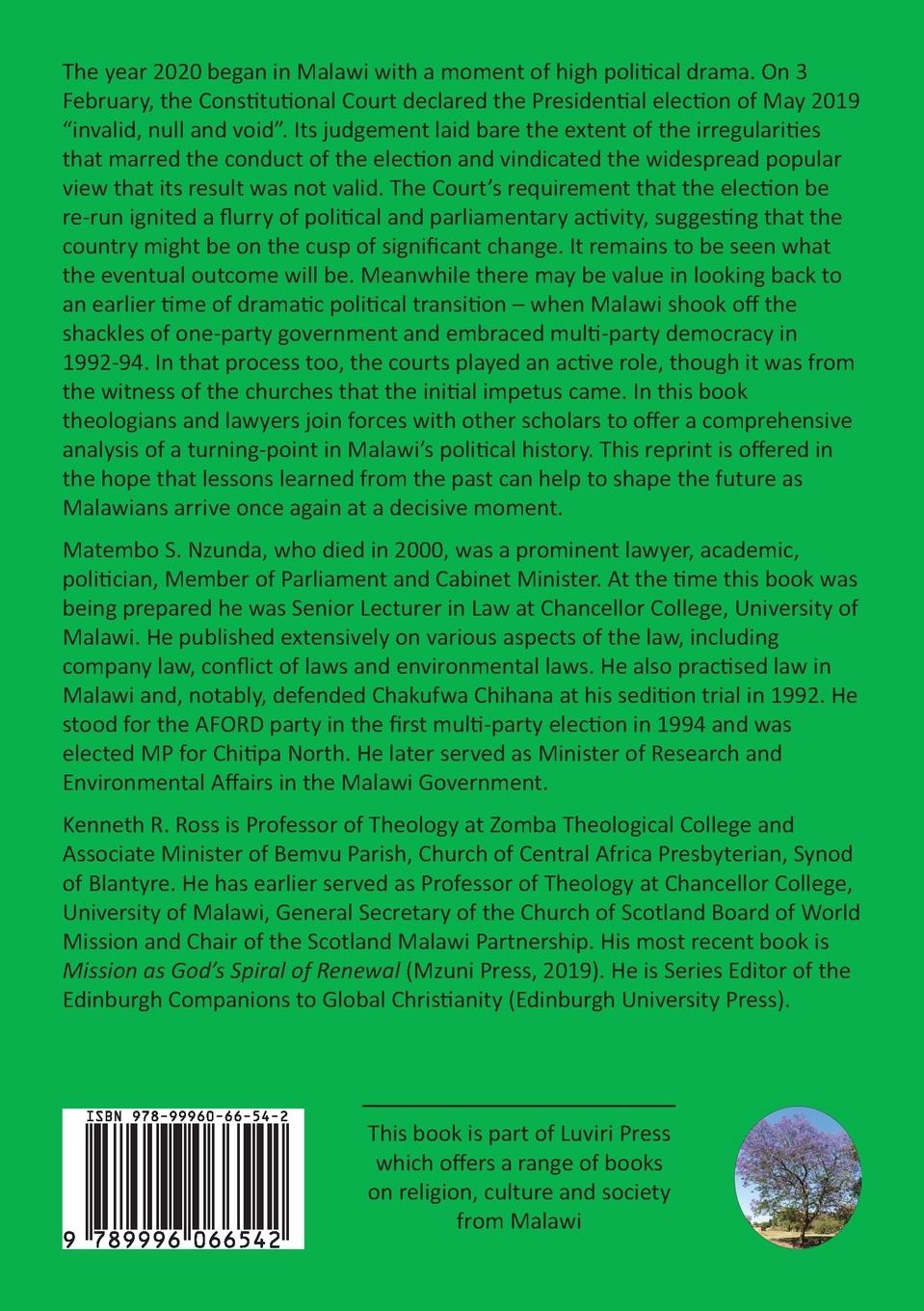 Rückseitencover Church, Law and Political Transition in Malawi 1992-1994