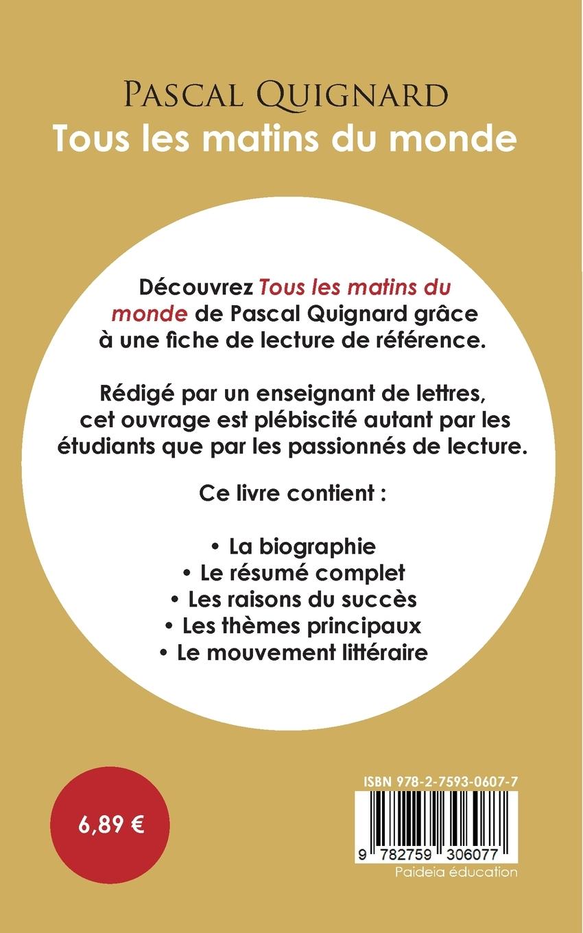 Rückseitencover Fiche de lecture Tous les matins du monde (Étude intégrale)