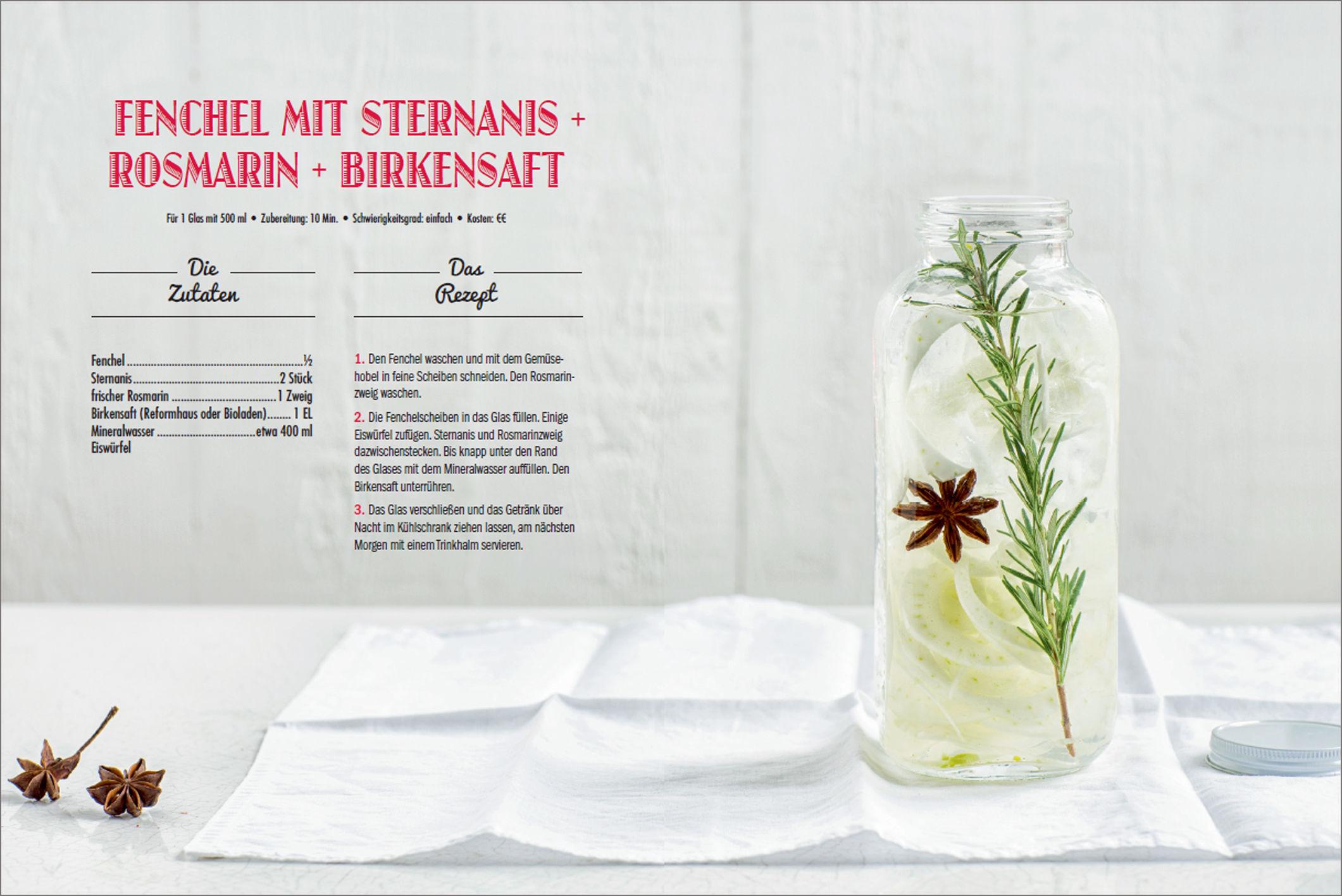 Beispielinhalt (Bild) Detox Wasser - zum Fasten, Abnehmen und Wohlfühlen. Mit Früchten, Gemüse, Kräutern und Mineralwasser