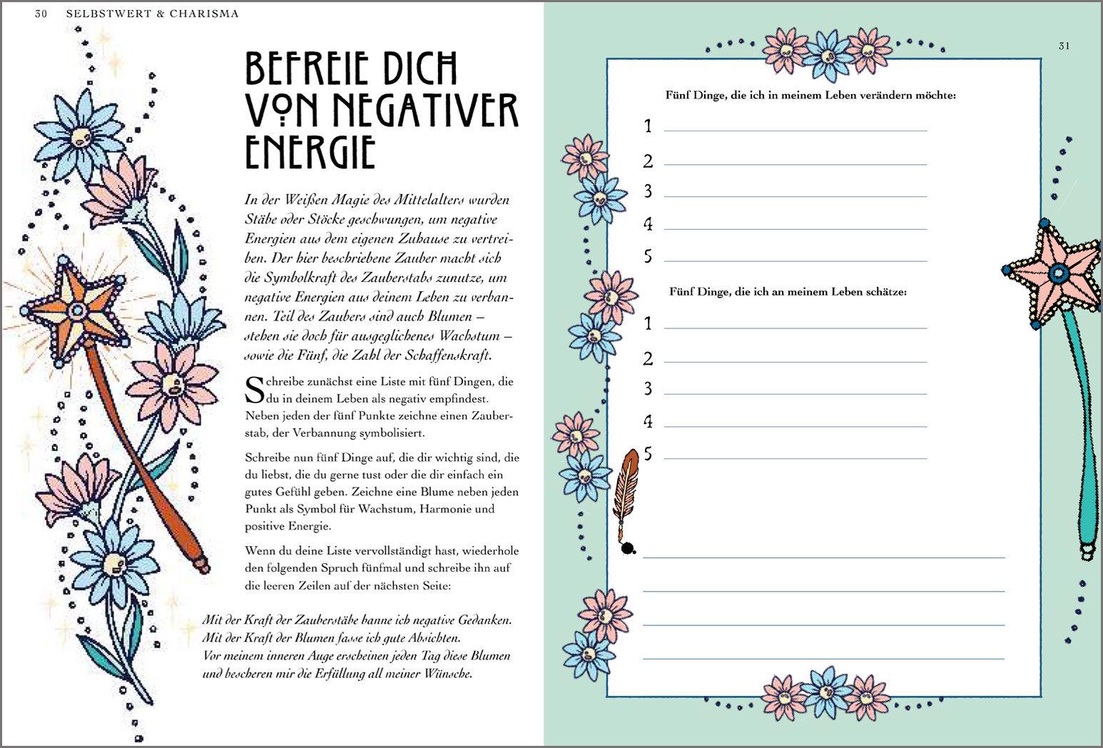 Beispielinhalt (Bild) Hexenzauber - Der magische Lebensplaner für deine Wünsche und Ziele. Das Eintragbuch. Zauberrituale, Zaubersprüche und zahlreiche Affirmationen zur Selbstreflexion und Selbsterkenntnis