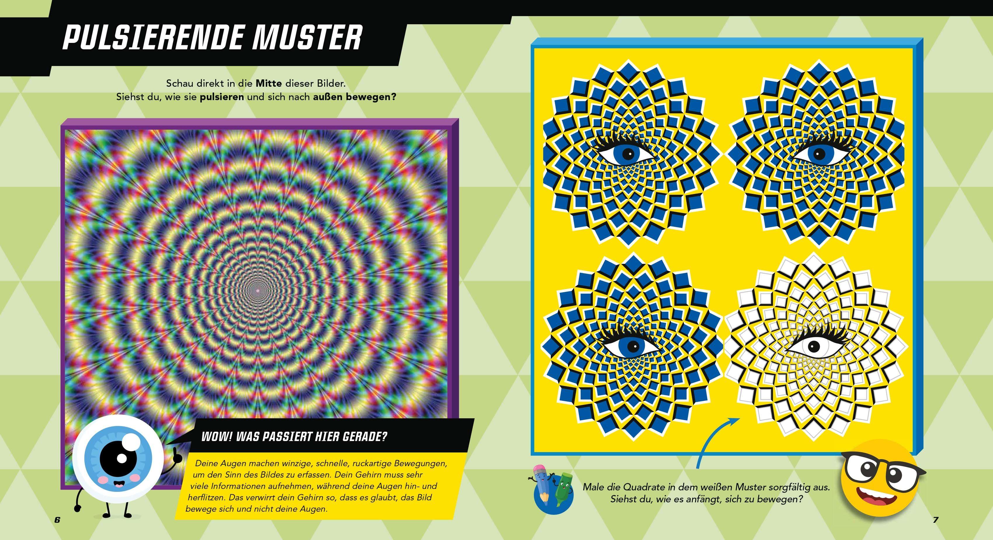 Beispielinhalt (Bild) Mach mit! - Optische Illusionen: Zeichnen, ausmalen, basteln, rätseln, spielen! Das Aktivbuch für Kinder ab 6 Jahren