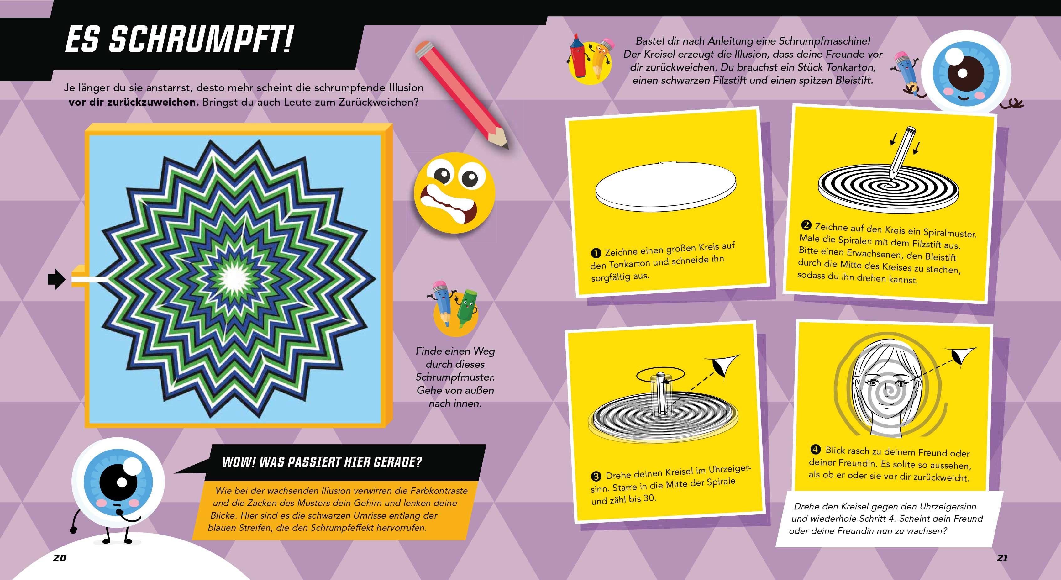 Beispielinhalt (Bild) Mach mit! - Optische Illusionen: Zeichnen, ausmalen, basteln, rätseln, spielen! Das Aktivbuch für Kinder ab 6 Jahren