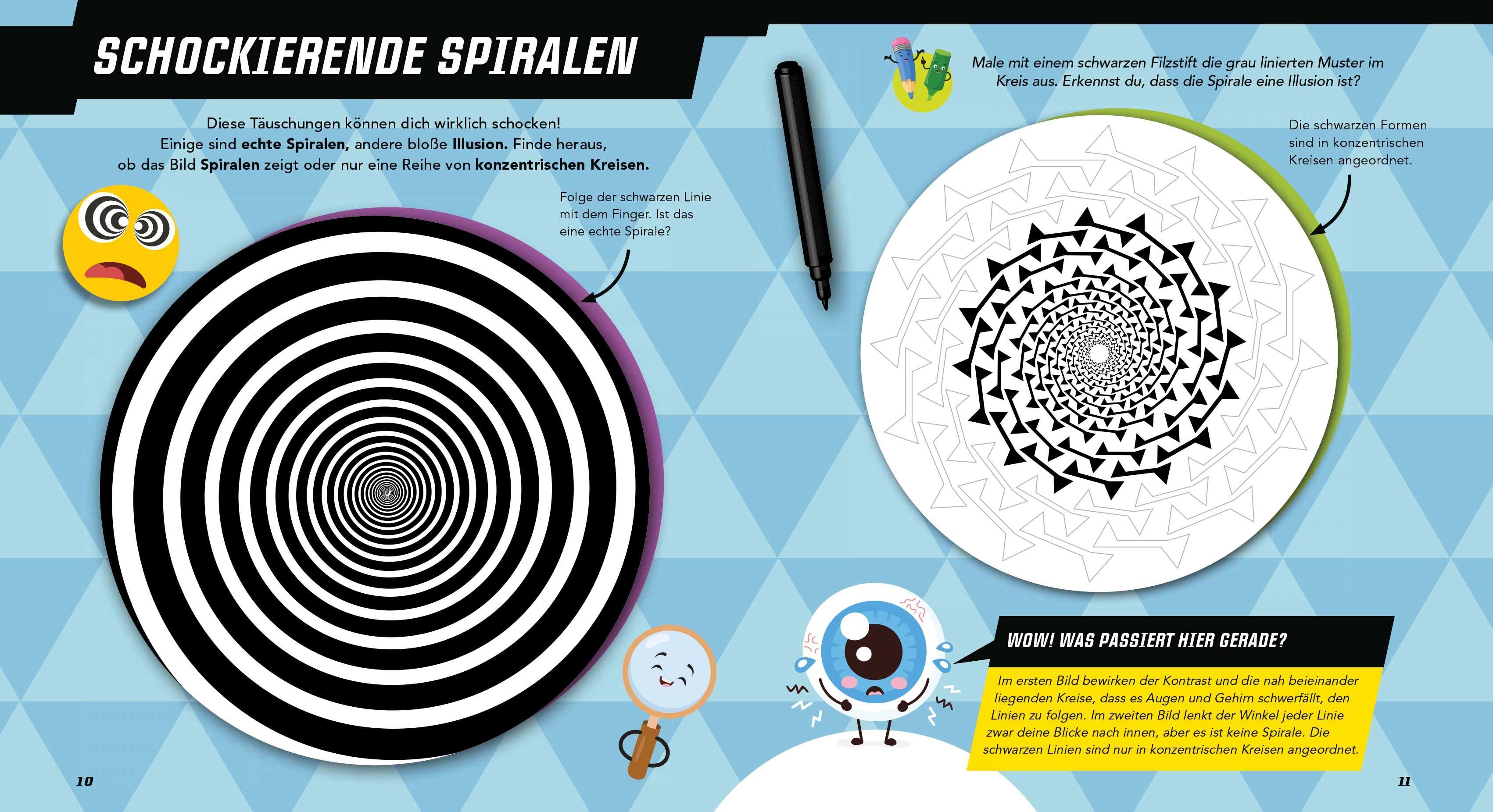 Beispielinhalt (Bild) Mach mit! - Optische Illusionen: Zeichnen, ausmalen, basteln, rätseln, spielen! Das Aktivbuch für Kinder ab 6 Jahren