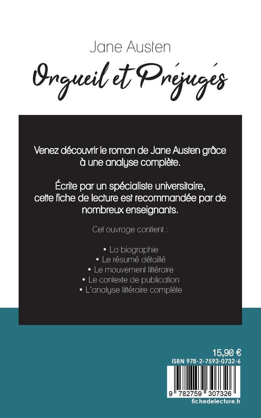 Rückseitencover Orgueil et Préjugés de Jane Austen (fiche de lecture et analyse complète de l'oeuvre)