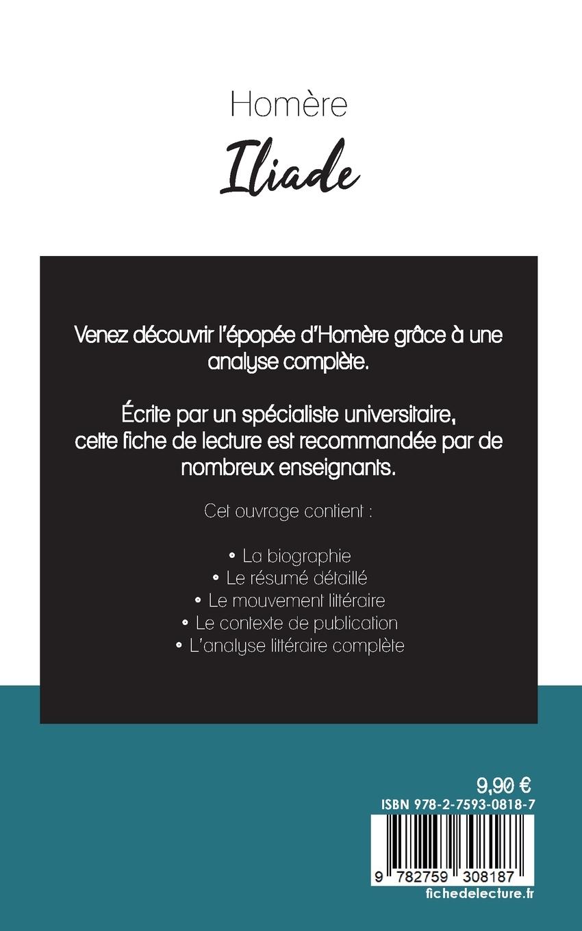 Rückseitencover Iliade de Homère (fiche de lecture et analyse complète de l'oeuvre)