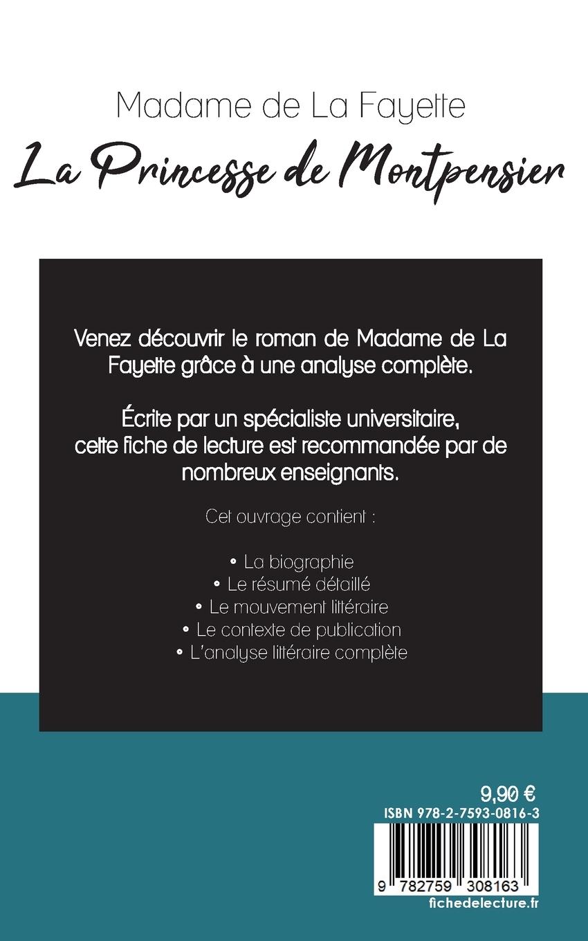 Rückseitencover La Princesse de Montpensier de Madame de La Fayette (fiche de lecture et analyse complète de l'oeuvre)