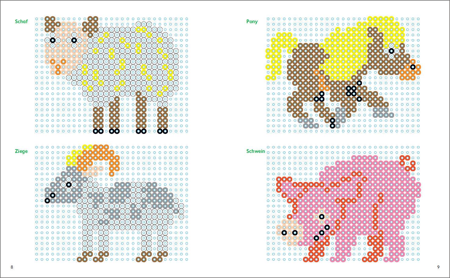 Beispielinhalt (Bild) Mein buntes Vorlagenbuch: Bügelperlen-Tiere. Über 150 Motive. Von Alpaka bis Zebra