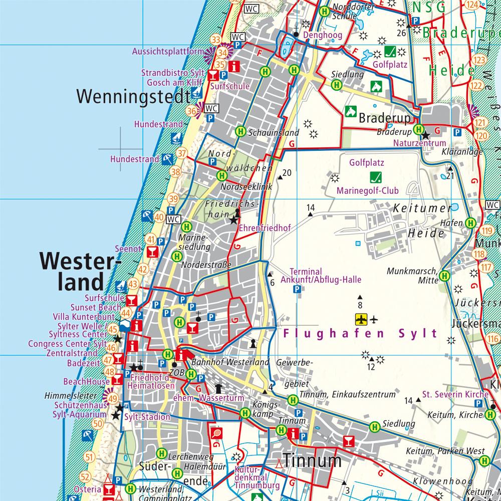 Beispielinhalt (Bild) Sylt, Wander-, Rad- und Freizeitkarte 1:35.000, freytag & berndt, WKD 3759B, mit Infoguide