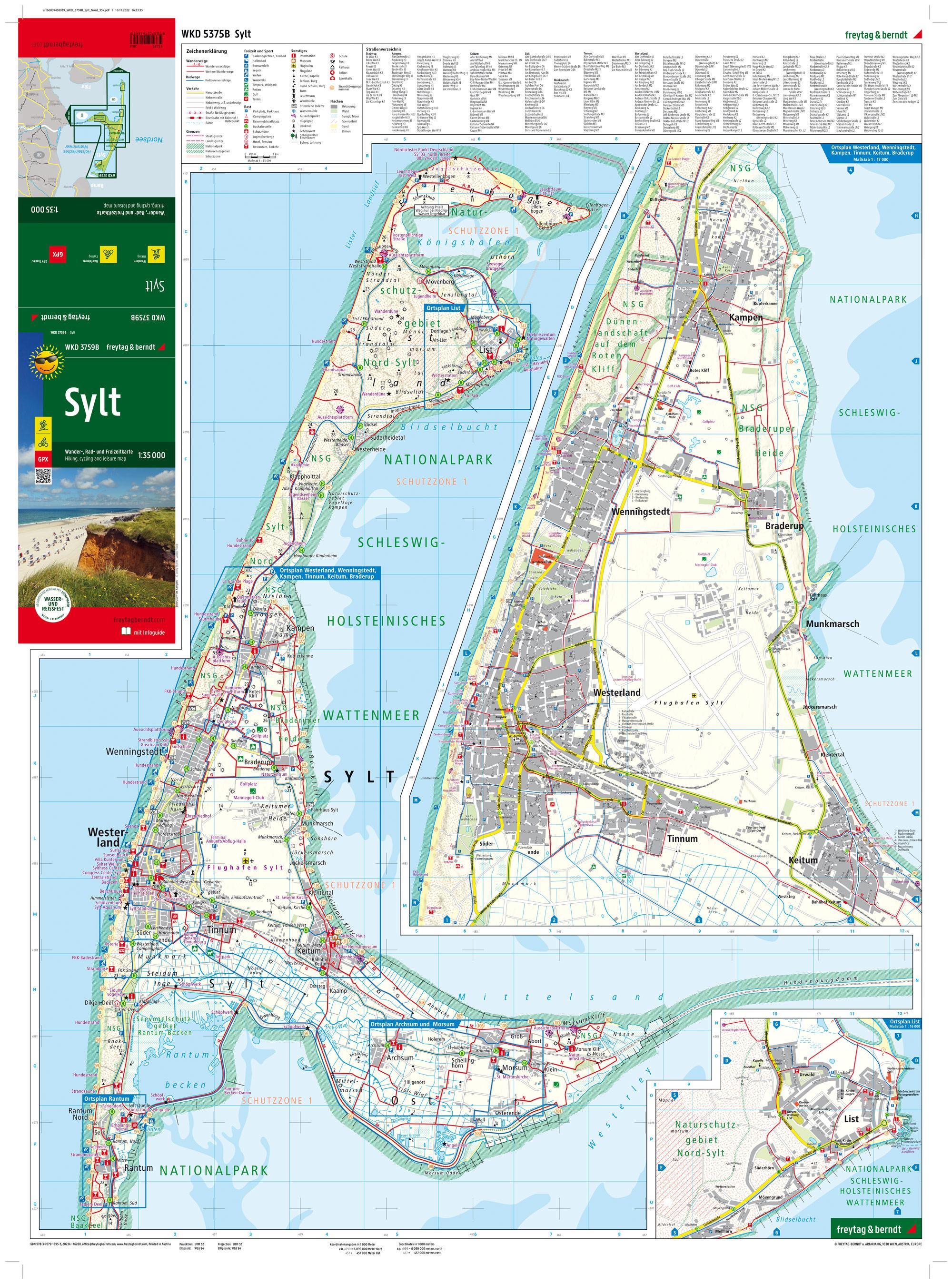 Beispielinhalt (Bild) Sylt, Wander-, Rad- und Freizeitkarte 1:35.000, freytag & berndt, WKD 3759B, mit Infoguide