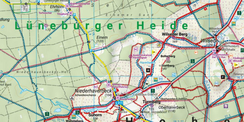 Beispielinhalt (Bild) Naturschutzgebiet Lüneburger Heide, Wander- und Radkarte 1:50.000