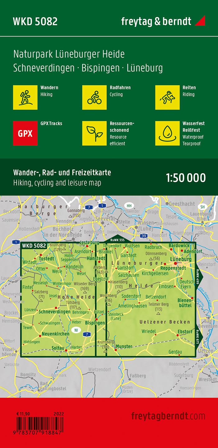 Rückseitencover Naturschutzgebiet Lüneburger Heide, Wander- und Radkarte 1:50.000