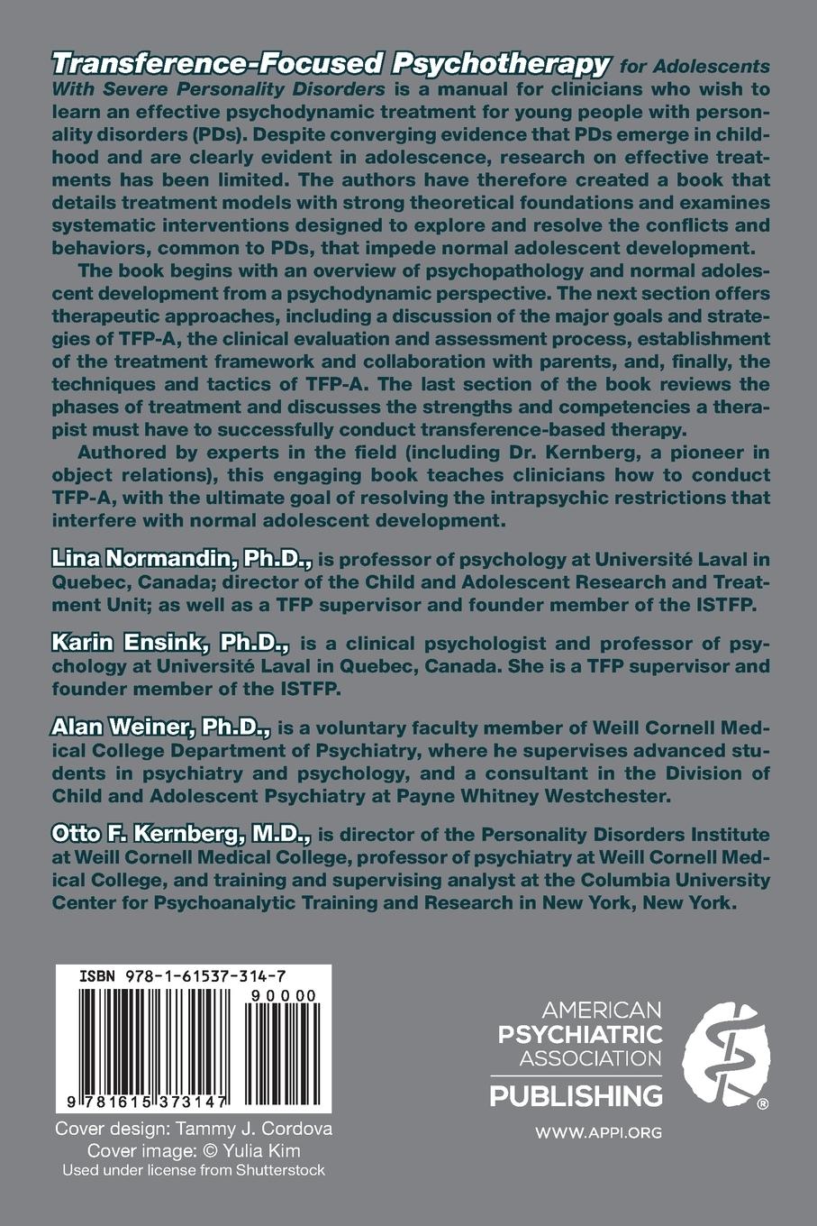 Rückseitencover Transference-Focused Psychotherapy for Adolescents with Severe Personality Disorders