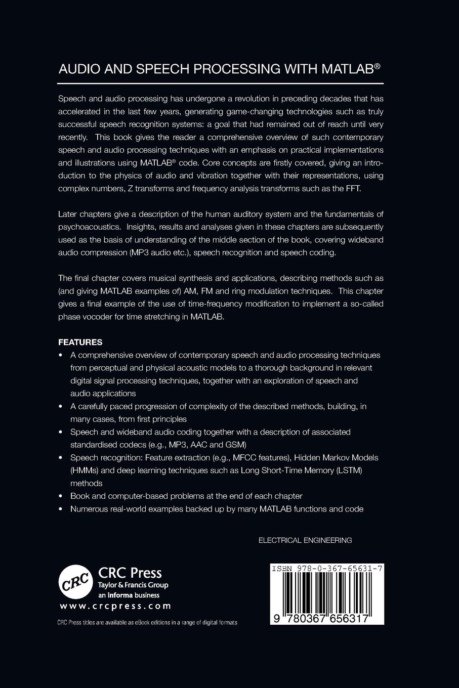 Rückseitencover Audio and Speech Processing with MATLAB