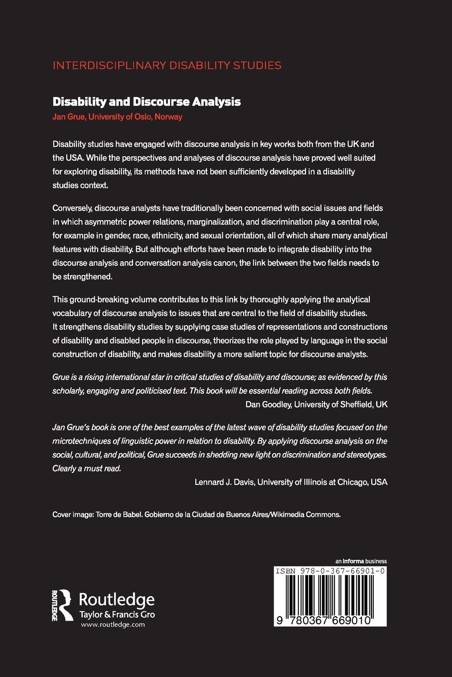 Rückseitencover Disability and Discourse Analysis