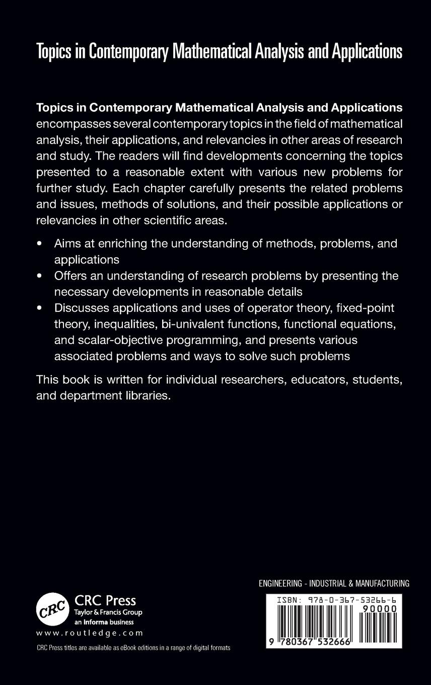 Rückseitencover Topics in Contemporary Mathematical Analysis and Applications
