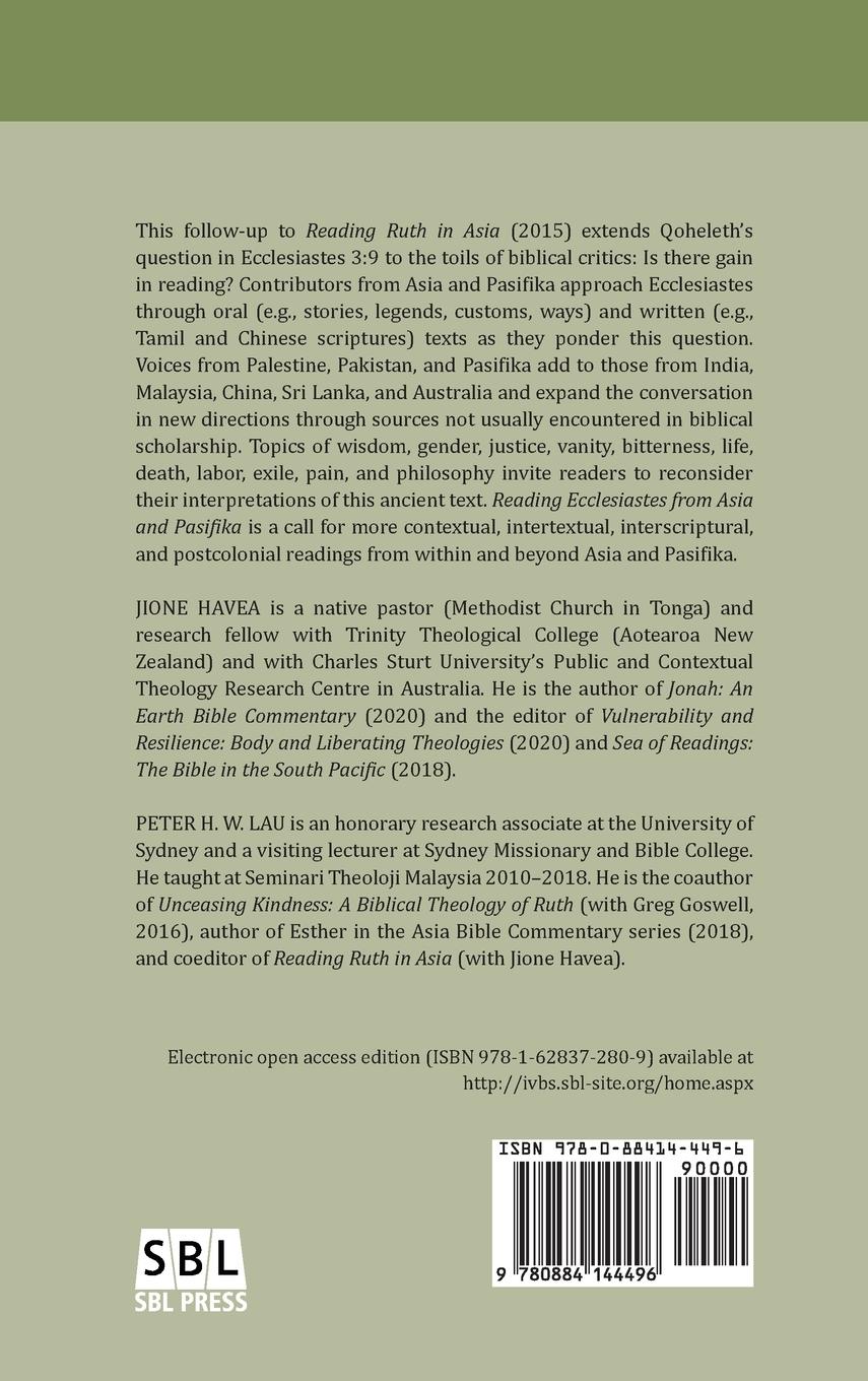 Rückseitencover Reading Ecclesiastes from Asia and Pasifika