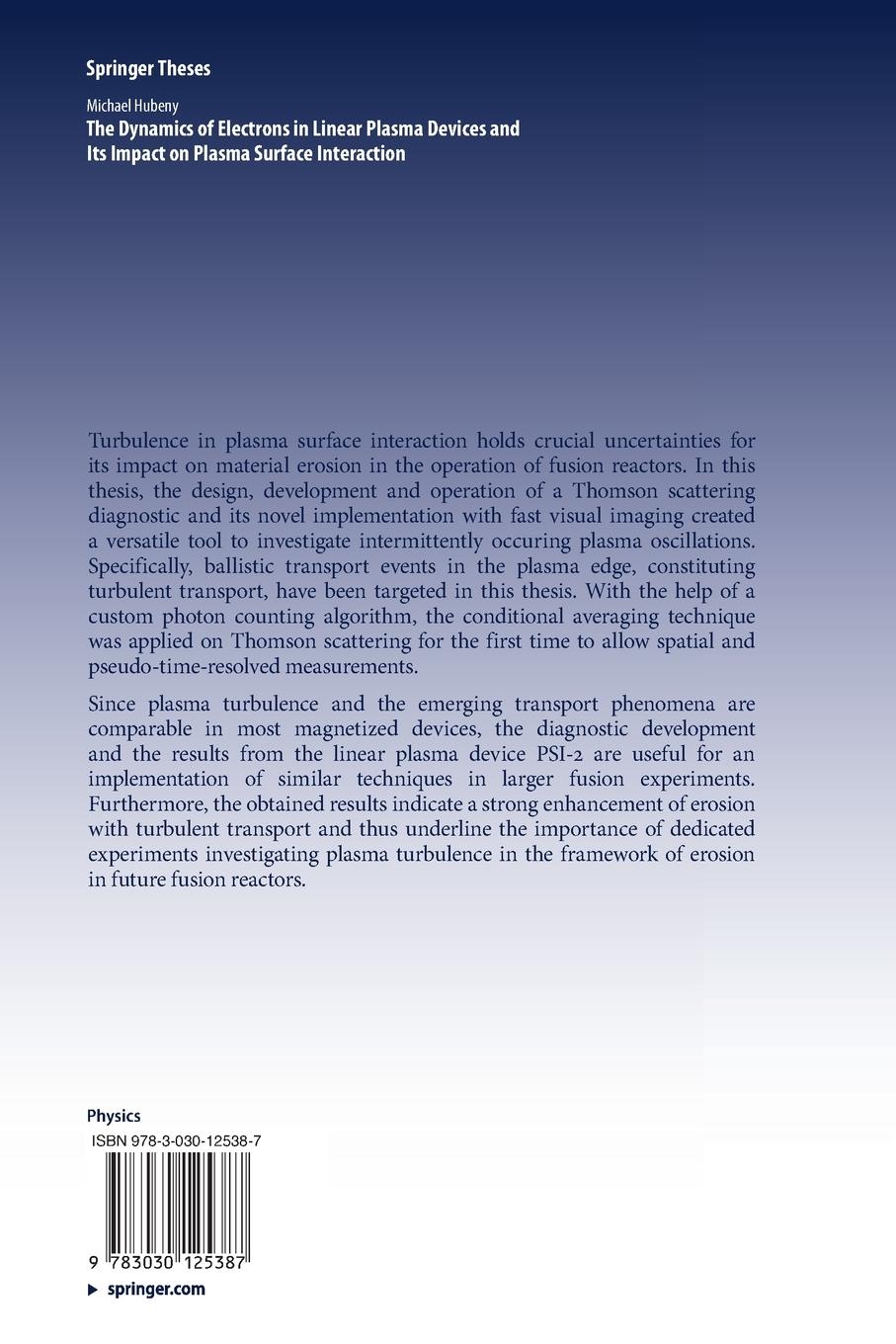 Rückseitencover The Dynamics of Electrons in Linear Plasma Devices and Its Impact on Plasma Surface Interaction