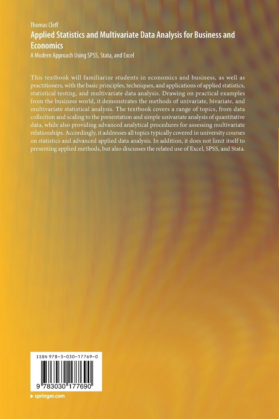 Rückseitencover Applied Statistics and Multivariate Data Analysis for Business and Economics