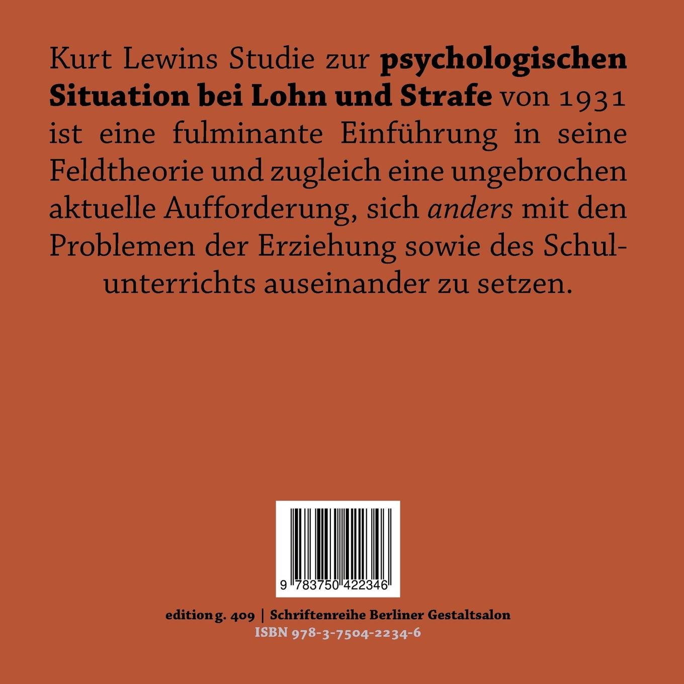 Rückseitencover Die psychologische Situation bei Lohn und Strafe