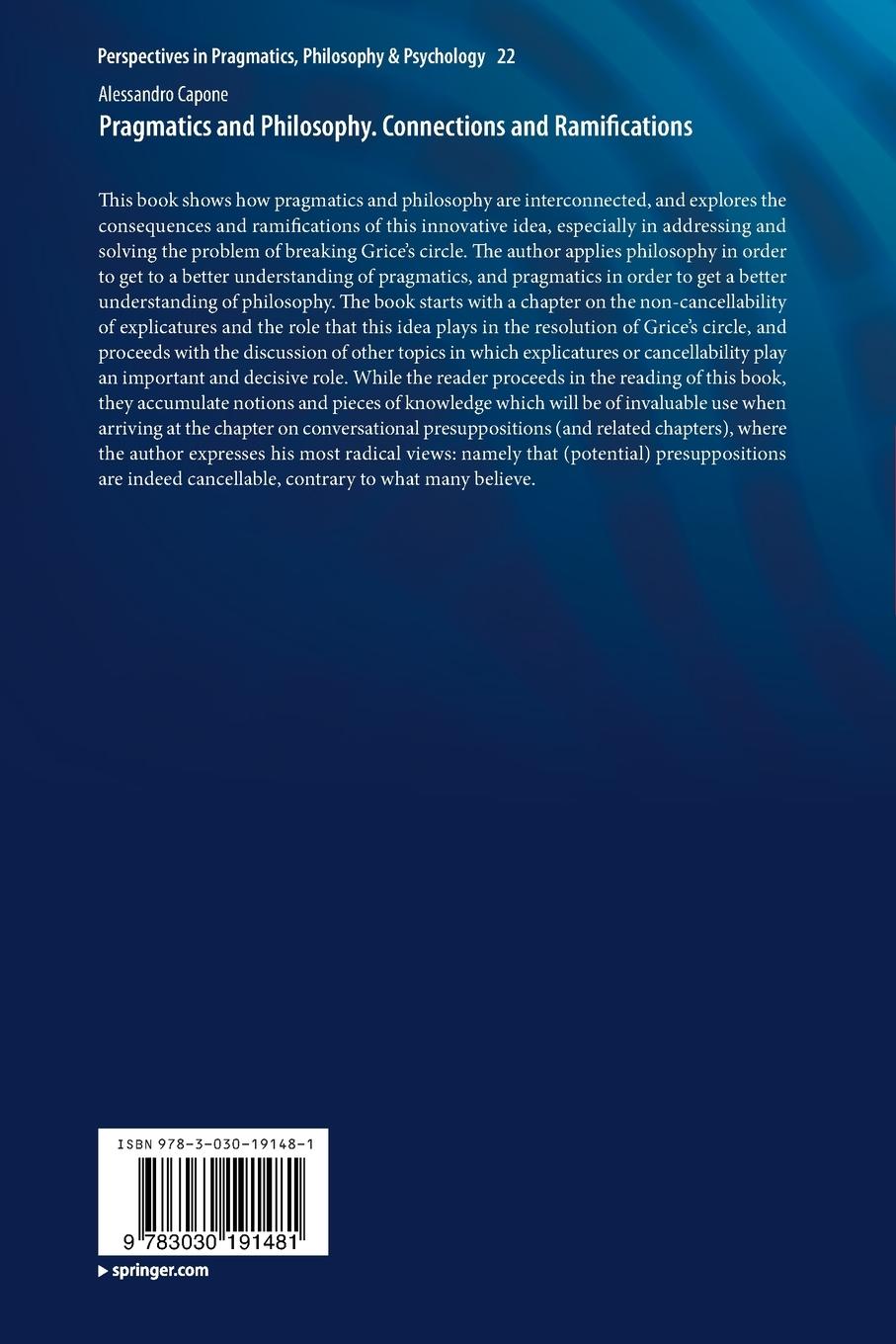 Rückseitencover Pragmatics and Philosophy. Connections and Ramifications