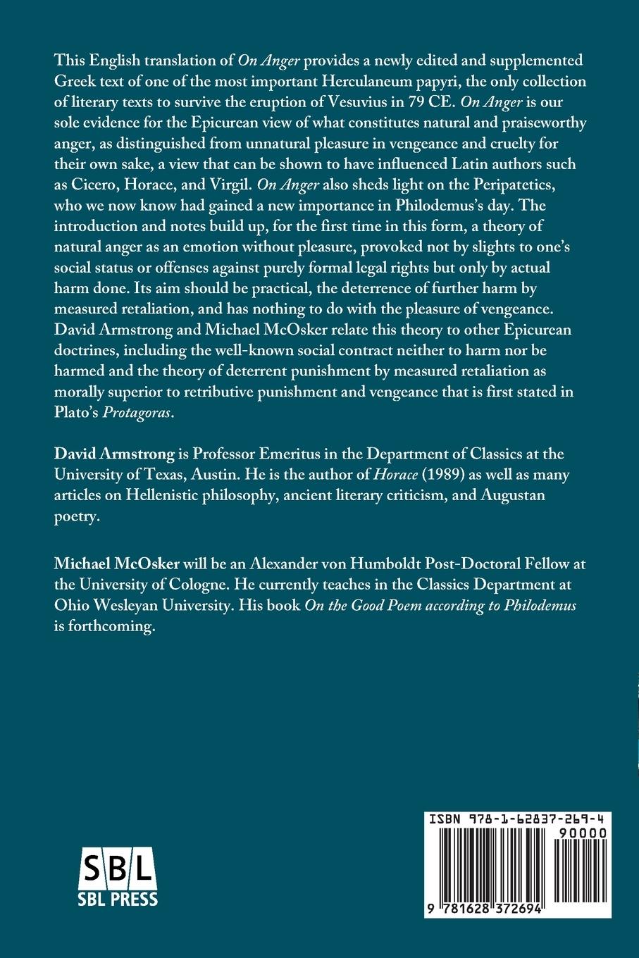 Rückseitencover Philodemus, On Anger