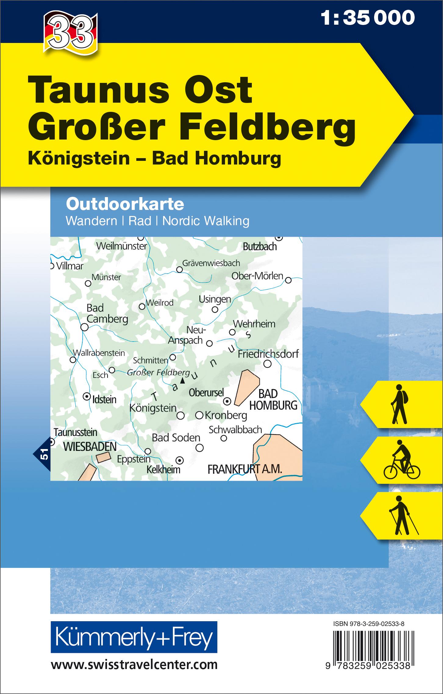 Rückseitencover KuF Deutschland Outdoorkarte 33 Taunus Ost, Großer Feldberg 1 : 35.000