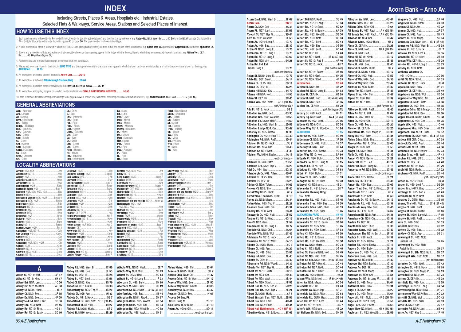 Beispielinhalt (Bild) Nottingham A-Z Street Atlas