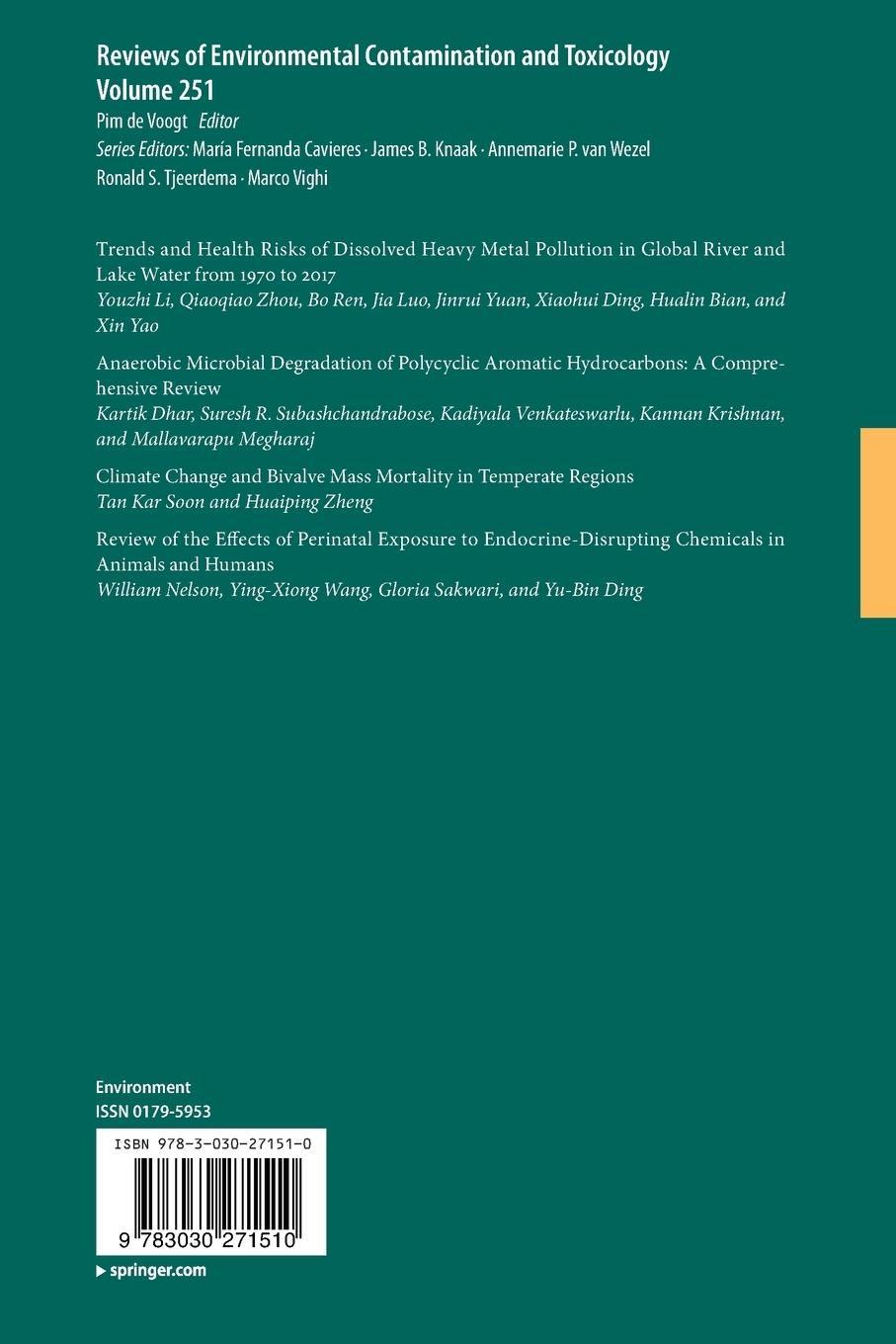 Rückseitencover Reviews of Environmental Contamination and Toxicology Volume 251