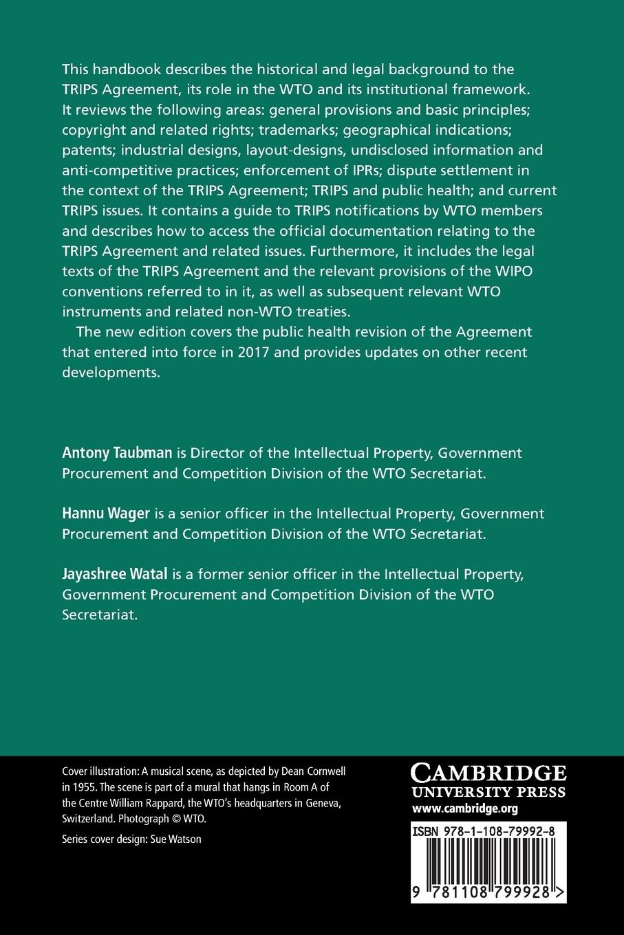 Rückseitencover A Handbook on the WTO TRIPS Agreement
