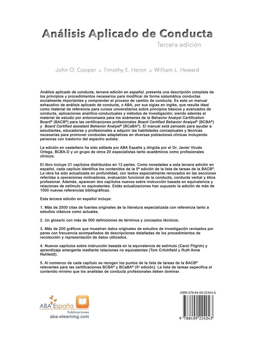 Rückseitencover Análisis Aplicado de Conducta, Tercera Edición en Español