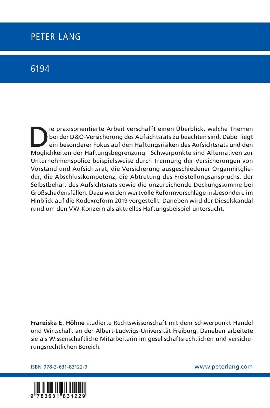 Rückseitencover Die D&O-Versicherung des Aufsichtsrats