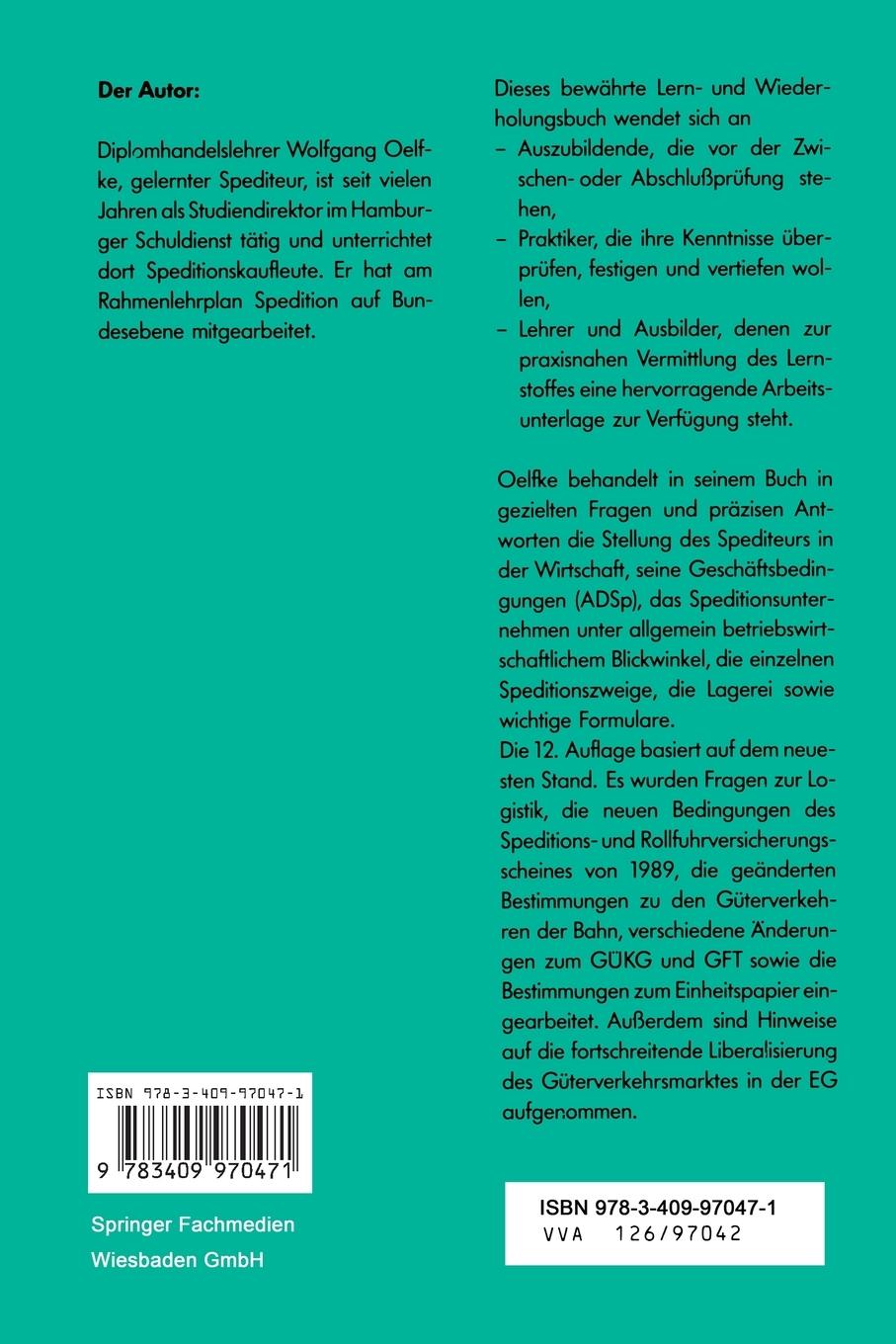 Rückseitencover Speditionsbetriebslehre in Frage und Antwort