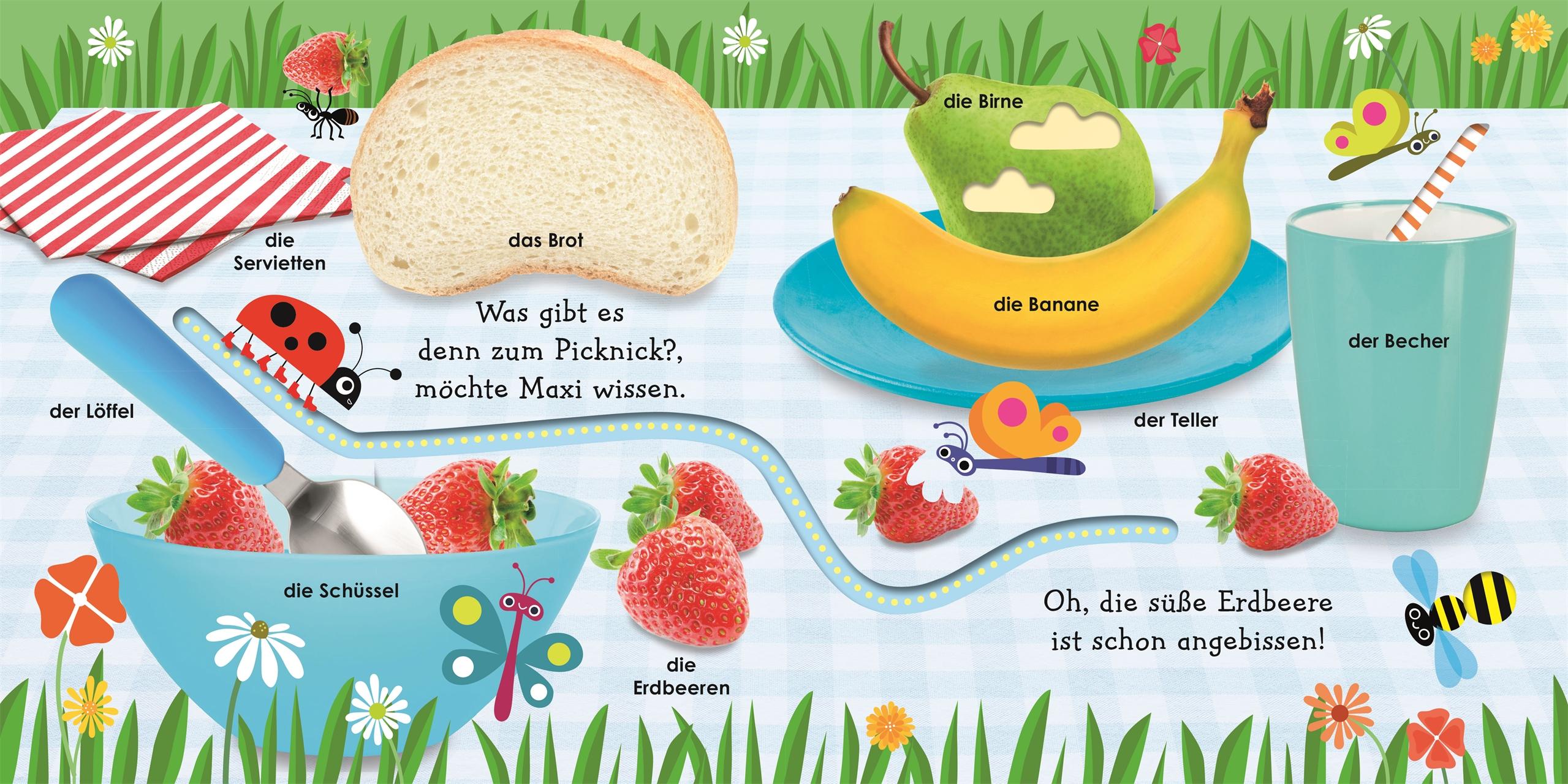 Beispielinhalt (Bild) Mein buntes Fingerspuren-Buch. Entdecke erste Wörter mit Maxi