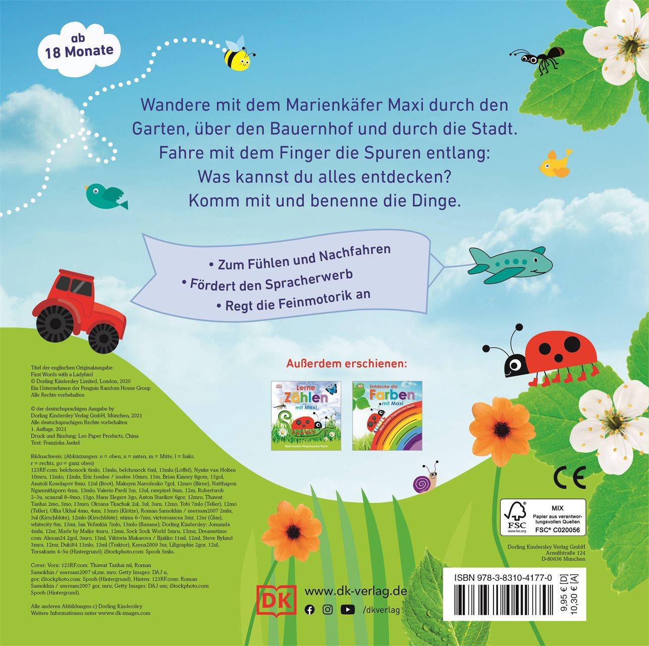 Rückseitencover Mein buntes Fingerspuren-Buch. Entdecke erste Wörter mit Maxi