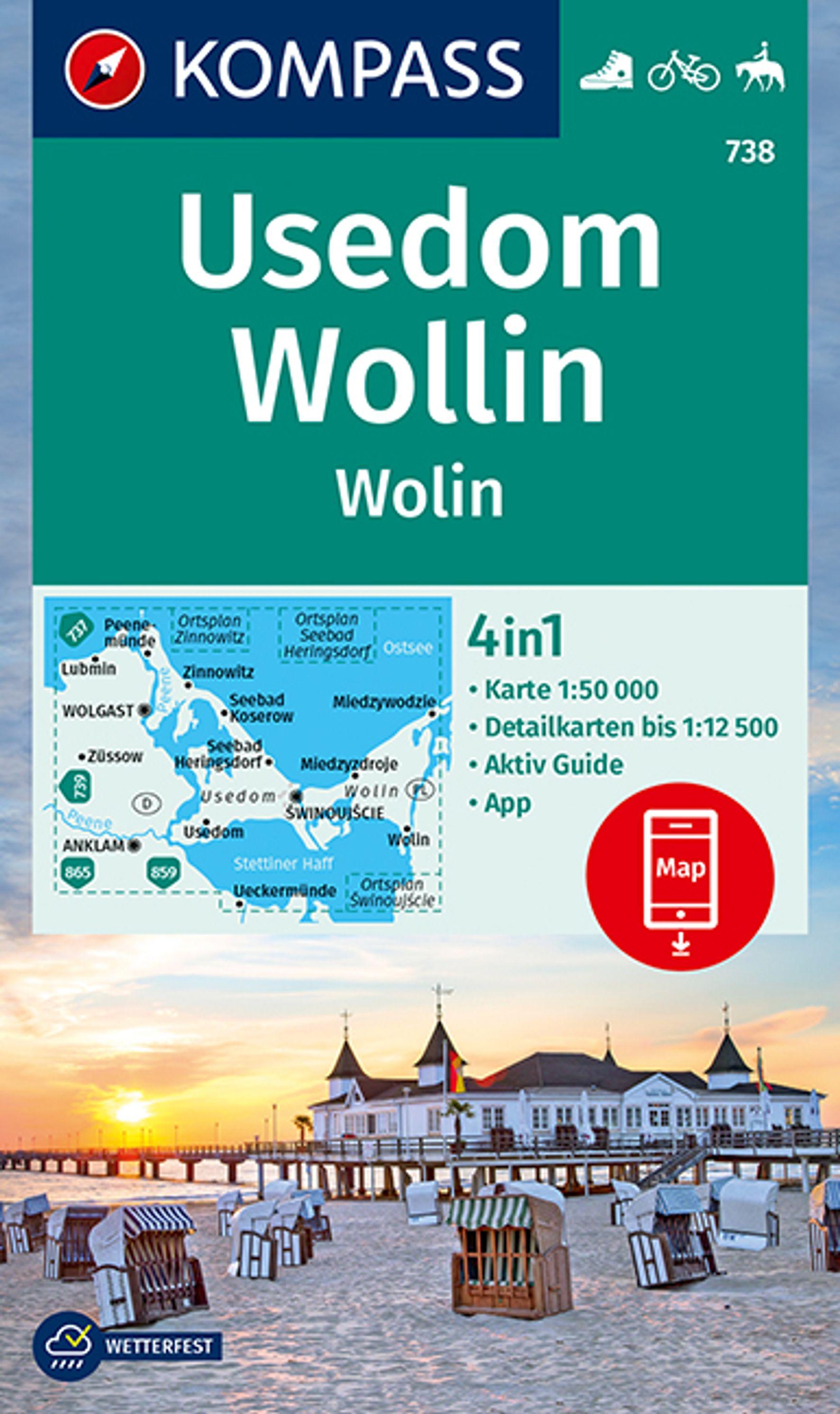 Vorderes Coverbild KOMPASS Wanderkarte 738 Insel Usedom - Insel Wollin/Wolin 1:50.000