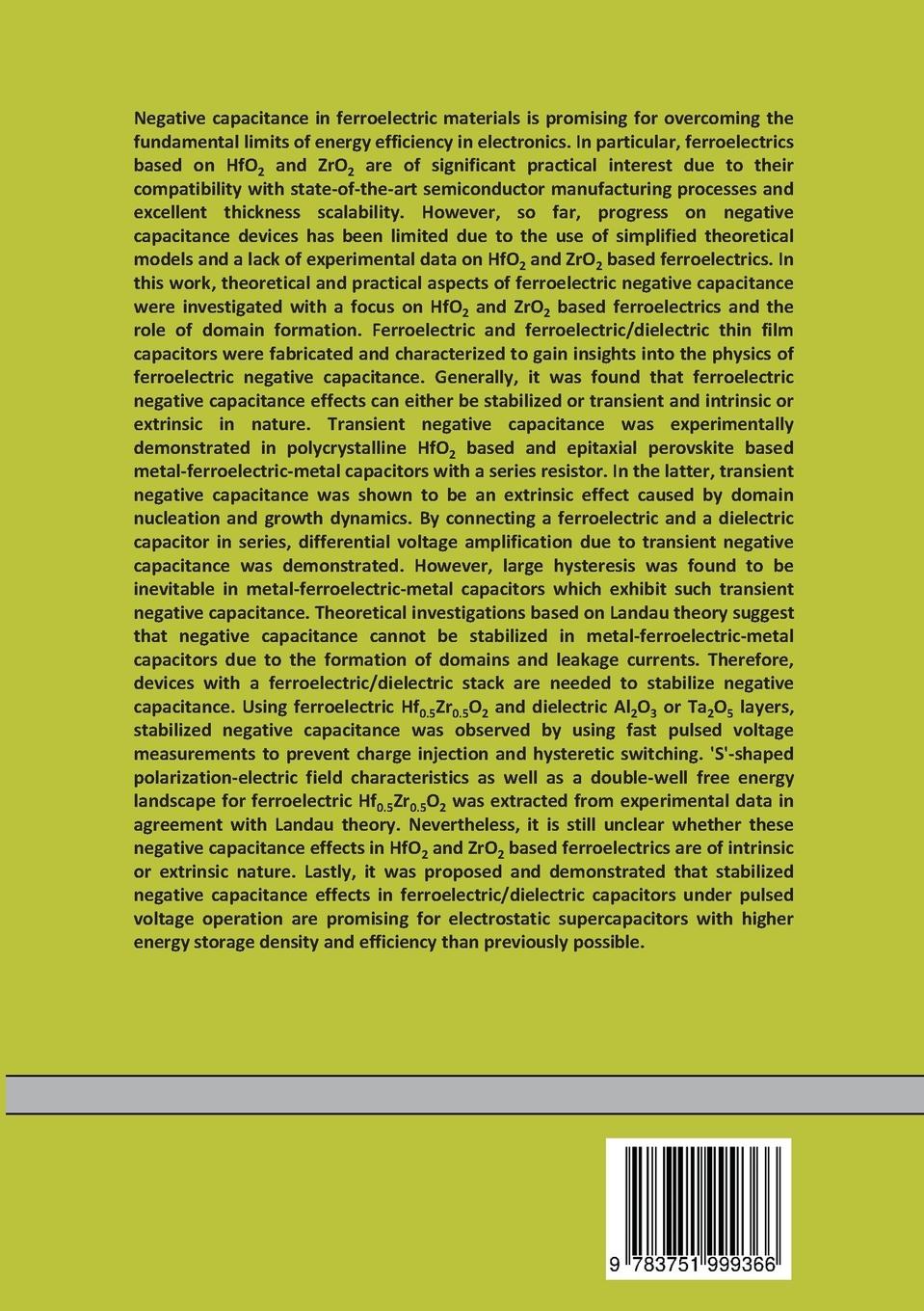 Rückseitencover Negative Capacitance in Ferroelectric Materials