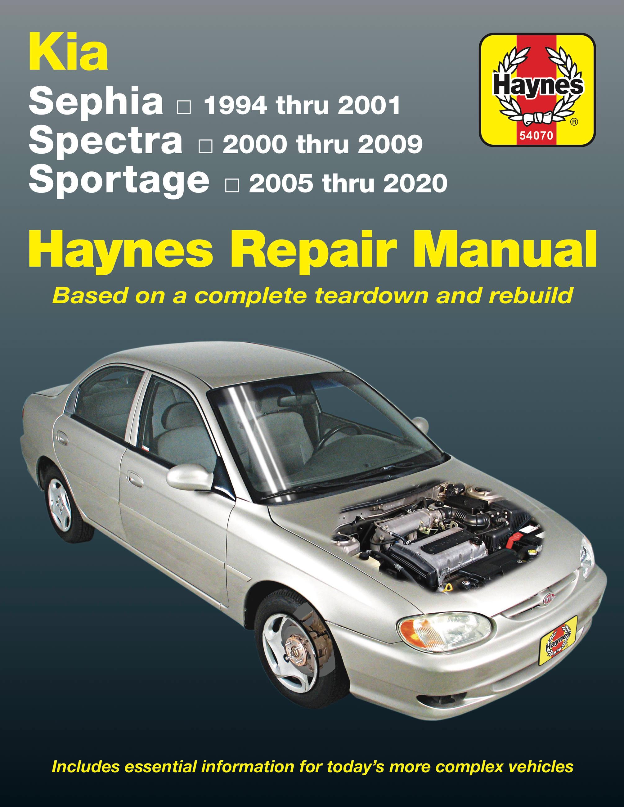 Vorderes Coverbild Kia Sephia, Spectra & Sportage covering Sephia (94-01), Spectra (00-09) & Sportage (05-20)