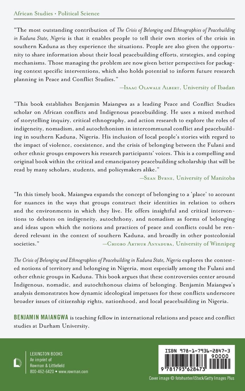 Rückseitencover Crisis of Belonging and Ethnographies of Peacebuilding in Kaduna State, Nigeria