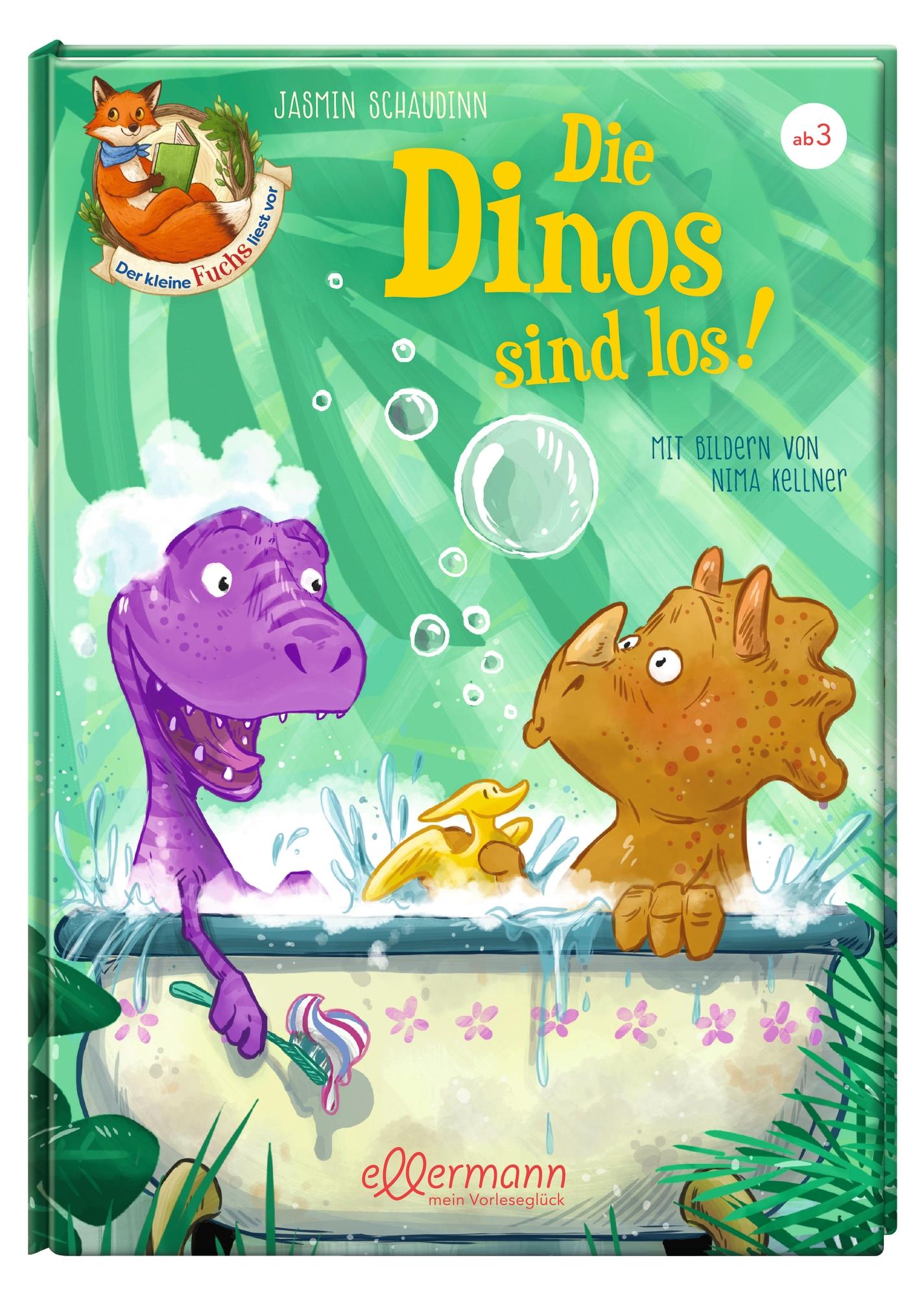 Beispielinhalt (Bild) Der kleine Fuchs liest vor. Die Dinos sind los!