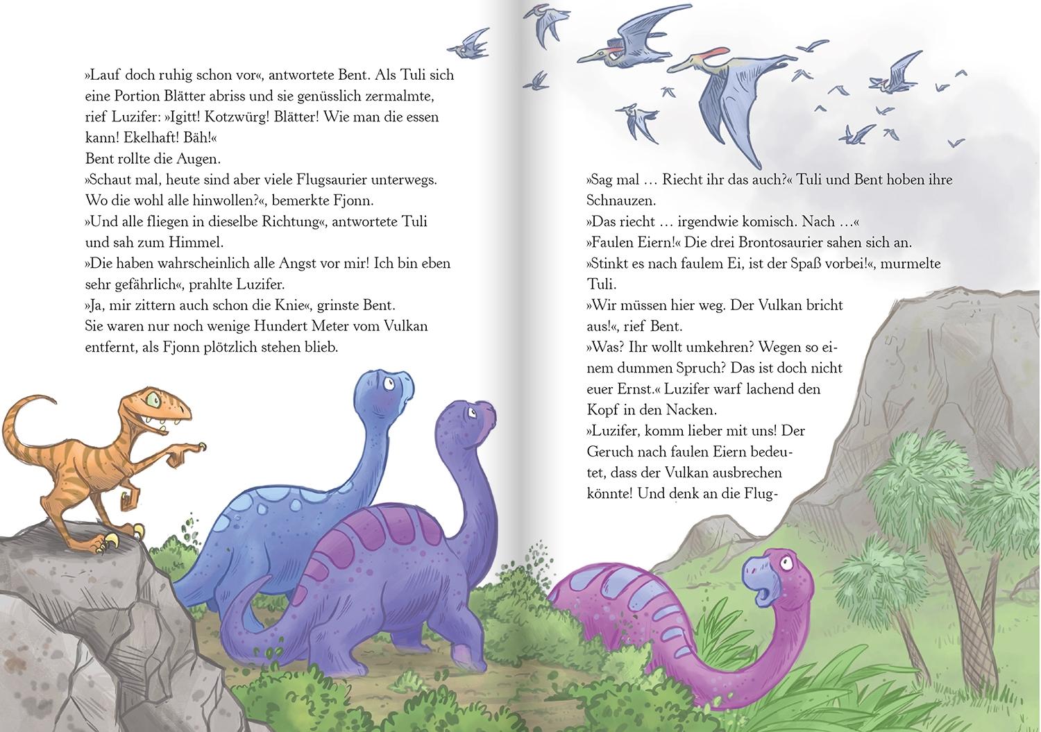 Beispielinhalt (Bild) Der kleine Fuchs liest vor. Die Dinos sind los!