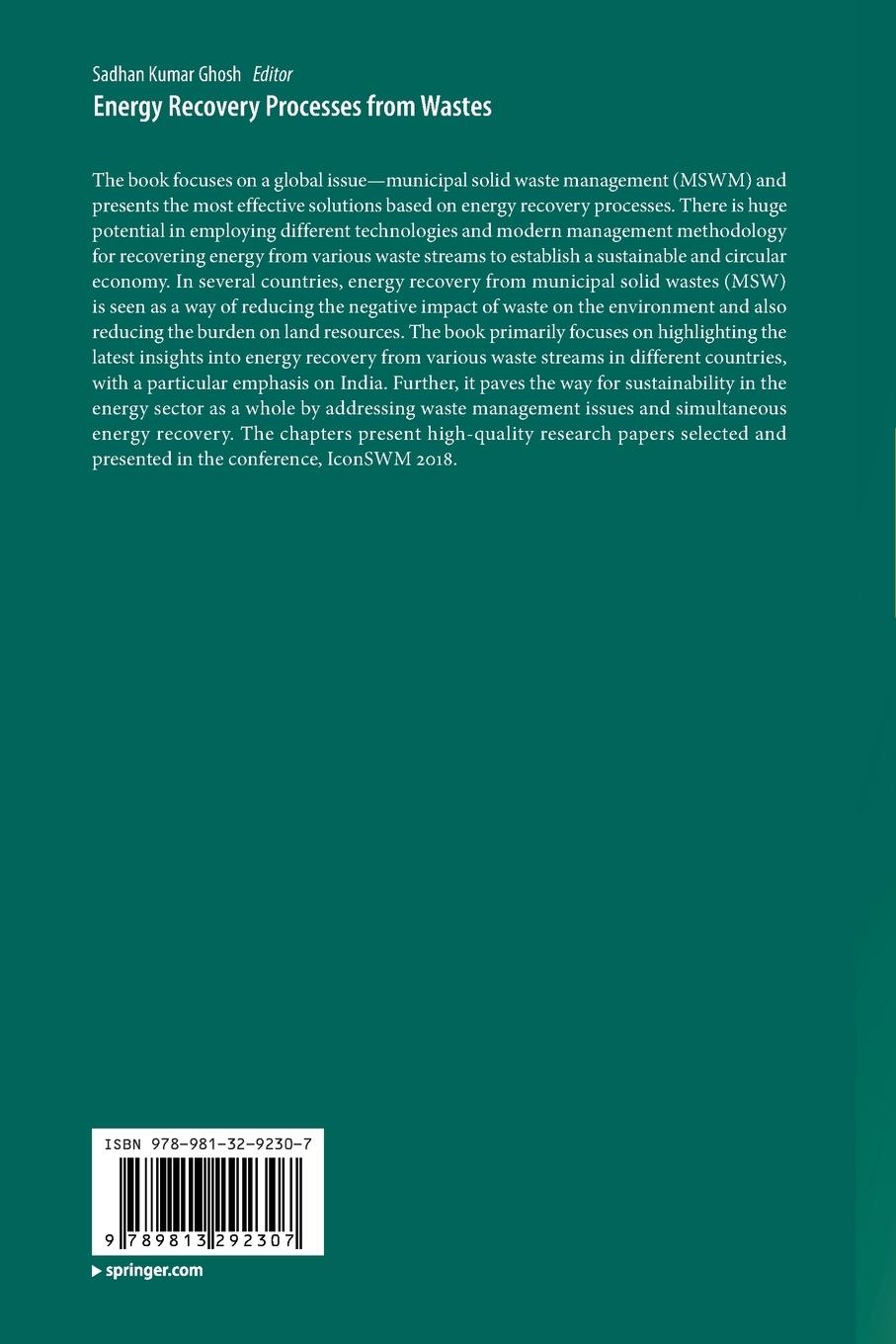 Rückseitencover Energy Recovery Processes from Wastes