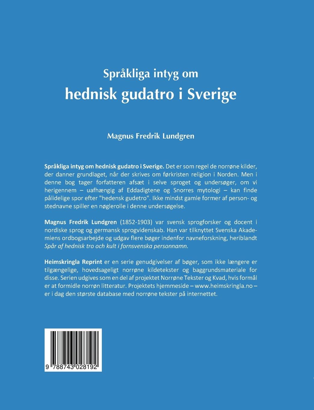 Rückseitencover Språkliga intyg om hednisk gudatro i Sverige