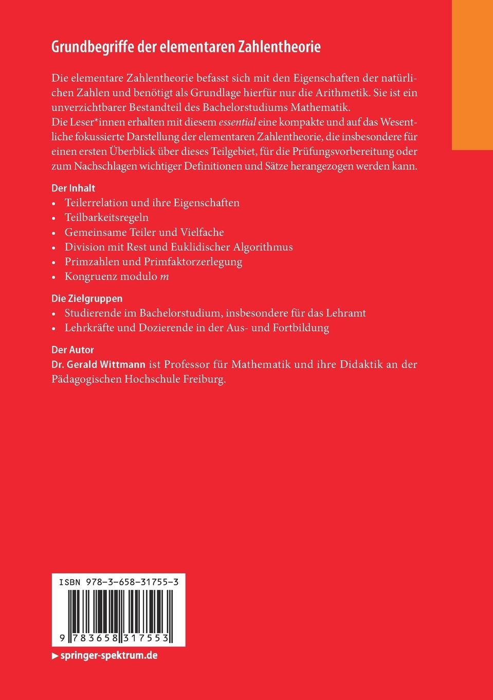Rückseitencover Grundbegriffe der elementaren Zahlentheorie