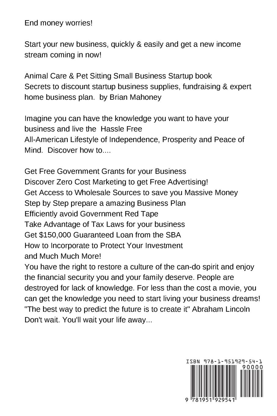 Rückseitencover Animal Care & Pet Sitting Small Business  Startup book